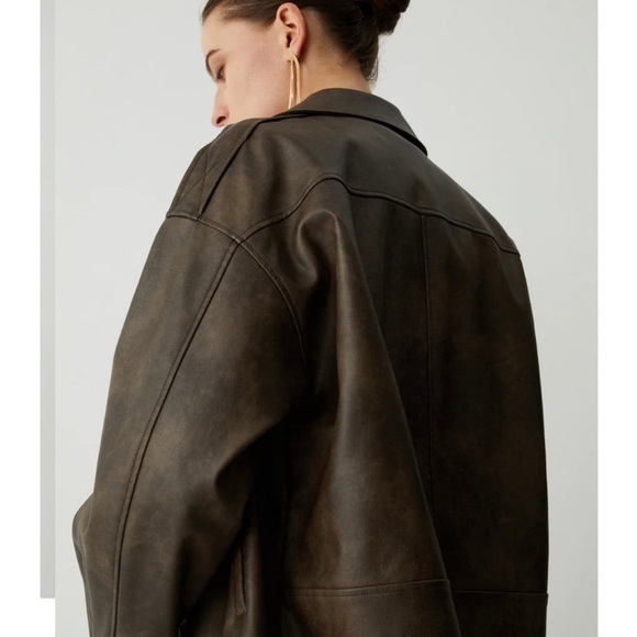 Commense Distressed Faux Leather Double Pockets Jacket - Picture 4 of 6